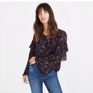 NWOT Madewell Climbing Vine Blouse with Ruffle Tiered Sleeves